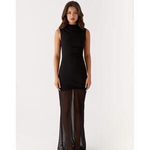 Sleeveless Black Maxi Dress with Sheer Skirt